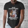 Read Banned Books Drink Coffee Fight Evil Cat Men's V-Neck T-Shirt Read Banned Books Drink Coffee Fight Evil Cat Men's V-Neck T-Shirt
