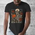 Read In Peace Skeleton Reading Book Halloween Teacher Men's V-Neck T-Shirt Read In Peace Skeleton Reading Book Halloween Teacher Men's V-Neck T-Shirt