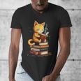 Reading Cat Books Cute Men's V-Neck T-Shirt