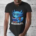 Readsolotl Blue Kawaii Axolotl Book Lover Reading Men's V-Neck T-Shirt