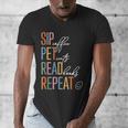 Sip Coffee Pet Cats Read Books Repeat Book Cat Lover Men's V-Neck T-Shirt