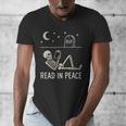 Skeleton Read In Peace Halloween Book Graphic Bookish Men's V-Neck T-Shirt