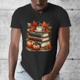 Vintage Autumn Books Coffee Pumpkin Fall Reading Men's V-Neck T-Shirt