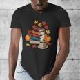 Vintage Books Tea Lovers Fall Autumn Leaves And Pumpkins Men's V-Neck T-Shirt