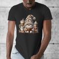 Vintage Cute Gnome Reading Book Coffee Latte Men Women Kids Men's V-Neck T-Shirt