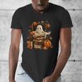 Vintage Ghost Book Reading Pumpkin Gothic Halloween Teachers Men's V-Neck T-Shirt Vintage Ghost Book Reading Pumpkin Gothic Halloween Teachers Men's V-Neck T-Shirt
