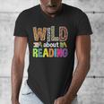Wild About Reading Library Day Reading Books & Bookworm Men's V-Neck T-Shirt