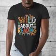 Wild About Reading Zoo Animals Books Reader Lover Men's V-Neck T-Shirt