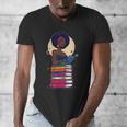 Woman And Books Stack Afro Girl Reading Lover Men's V-Neck T-Shirt Woman And Books Stack Afro Girl Reading Lover Men's V-Neck T-Shirt