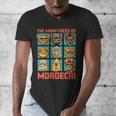 Women's DCC Many Faces Of Mordecai Grid Gamer Series Book Men's V-Neck T-Shirt Women's DCC Many Faces Of Mordecai Grid Gamer Series Book Men's V-Neck T-Shirt