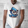 Adorable Book Lover Blue Jay With Reading Glasses Cute Raglan Baseball Tee Men's V-Neck T-Shirt