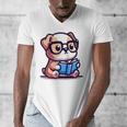 Adorable Book Lover Bulldog With Reading Glasses Cute Raglan Baseball Tee Men's V-Neck T-Shirt