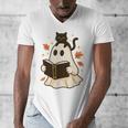 Books Ghost Reading Book Halloween Library Cat Fall Men's V-Neck T-Shirt