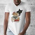Cat And Books Flowers Reading Club Cat Lover Bookworm Men's V-Neck T-Shirt