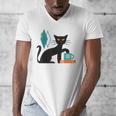 Cat Midcentury With Book And Coffee Atomic Age Mid Century Men's V-Neck T-Shirt