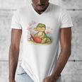Crocodile Reading Book Watercolor Flowers Kids Men's V-Neck T-Shirt