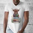 Cute Highland Cow With Book Floral Bookworm Librarian Book Men's V-Neck T-Shirt Cute Highland Cow With Book Floral Bookworm Librarian Book Men's V-Neck T-Shirt