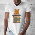 Cute Orange Tabby Cat Reading On Pile Of Books Men's V-Neck T-Shirt