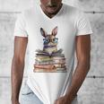Cute Reading Bunny With Glasses Books Bookworm Reader Book Premium Tri-Blend Men's V-Neck T-Shirt