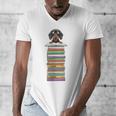 Cute Wiener Dog Dachshund Reading On Pile Of Books Men's V-Neck T-Shirt