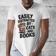 Easily Distracted By Cats And Books Lovers Reading Men's V-Neck T-Shirt
