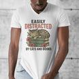 Easily Distracted By Cats And Books Vintage Men's V-Neck T-Shirt Easily Distracted By Cats And Books Vintage Men's V-Neck T-Shirt