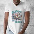 Easily Distracted By Dragons And Books Bookworm Men's V-Neck T-Shirt