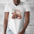 Fox And Book Lover Graphic For Women And Spring Pink Flower Men's V-Neck T-Shirt