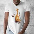 Giraffe Reading Tea Books Coffee Book Lover Graphic Men's V-Neck T-Shirt