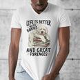 Great Pyrenees Dog Breed Life Is Better With Books And Great Men's V-Neck T-Shirt Great Pyrenees Dog Breed Life Is Better With Books And Great Men's V-Neck T-Shirt