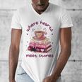 Where Hearts Groovy Meet Stories Coffee Books Valentines Day Men's V-Neck T-Shirt Where Hearts Groovy Meet Stories Coffee Books Valentines Day Men's V-Neck T-Shirt