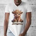 Highland Cow Reading Book Bookworm Men's V-Neck T-Shirt Highland Cow Reading Book Bookworm Men's V-Neck T-Shirt