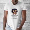 Just a Girl Who Loves Books Messy Bun Black Women Reading Men's V-Neck T-Shirt Just a Girl Who Loves Books Messy Bun Black Women Reading Men's V-Neck T-Shirt