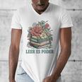 Leer ES Poder Cute Floral Spanish Teacher Book Reading Men's V-Neck T-Shirt