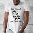 Life Is Better With Books Cats And Coffee Shirt Men's V-Neck T-Shirt Life Is Better With Books Cats And Coffee Shirt Men's V-Neck T-Shirt