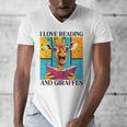 Love Reading And Giraffes Cute Giraffe Reading Book Lovers Men's V-Neck T-Shirt