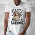 Papillon Dog Breed Life Is Better With Books And Papillons Men's V-Neck T-Shirt