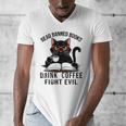 Read Banned Books Drink Coffee Fight Evil Retro Cat Men's V-Neck T-Shirt Read Banned Books Drink Coffee Fight Evil Retro Cat Men's V-Neck T-Shirt