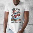 Reading Is Snow Much Fun Christmas Bookworm Snowman Reading Men's V-Neck T-Shirt