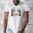 Skeleton Reading Book In Hammock Halloween Reader Men's V-Neck T-Shirt