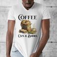 Sleeping Cat And Books With Coffee Lover Men's V-Neck T-Shirt