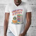 Unearth A Story Cute Turtle Reading Books Librarian Men's V-Neck T-Shirt Unearth A Story Cute Turtle Reading Books Librarian Men's V-Neck T-Shirt