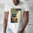 Vintage Japanese Cat Book Lovers UFO Alien Abduction Cat Dad Men's V-Neck T-Shirt