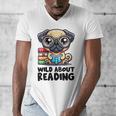 Wild About Reading Book Lover Pug Dog Men's V-Neck T-Shirt Wild About Reading Book Lover Pug Dog Men's V-Neck T-Shirt