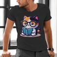 Adorable Book Lover Calico Cat With Reading Glasses Cute For Men Women Kids Men's V-Neck T-Shirt
