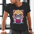 Adorable Book Lover Persian Cat With Reading Glasses Cute Men's V-Neck T-Shirt Adorable Book Lover Persian Cat With Reading Glasses Cute Men's V-Neck T-Shirt