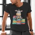 Adorable Donkey With Heart Sitting On Colorful Book Stack Men's V-Neck T-Shirt