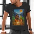 Bigfoot And Alien Reading Books Campfire Halloween Men's V-Neck T-Shirt