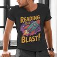Book Lover Kids And Adults Reading Is a Blast Rocket Ship Men's V-Neck T-Shirt Book Lover Kids And Adults Reading Is a Blast Rocket Ship Men's V-Neck T-Shirt