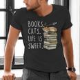 Book Lovers Books Cats Life Is Sweet Cat Lover Men's V-Neck T-Shirt